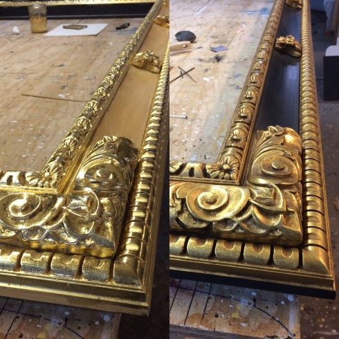 custom hand carved picture frame gold leaf, gilded, Maine, craftsman, Johanna Moore