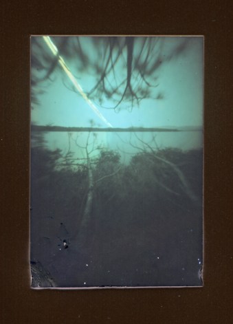 Two week pinhole exposure.  Solargraph. Taken at Hewnoaks Artist Colony. Lovell Maine. July 2014