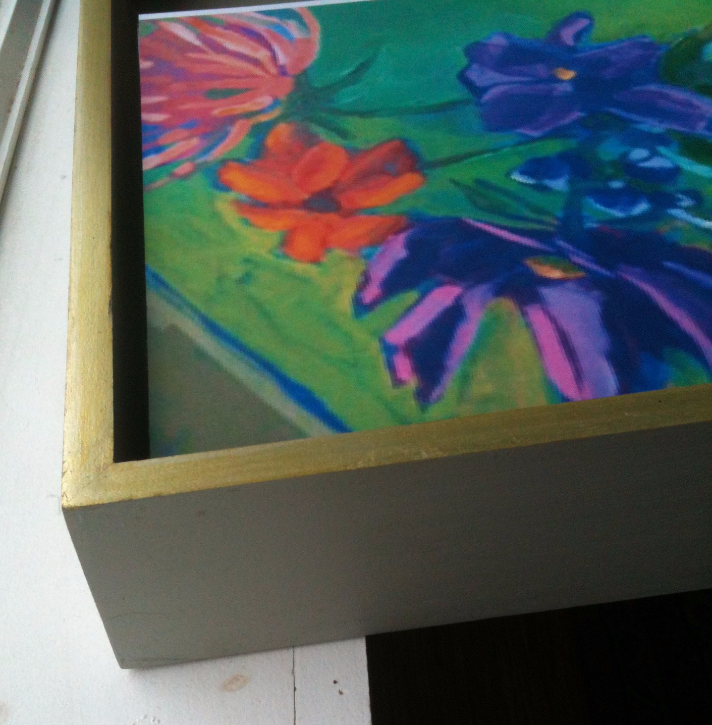 custom made canvas floater frame made in Maine gold leaf finish by JOhanna Moore